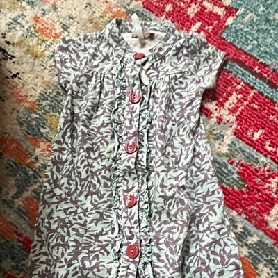 Tea Collection Girls Shirt Dress Green Purple Floral Button Front Cotton 4 - Image 1 of 3