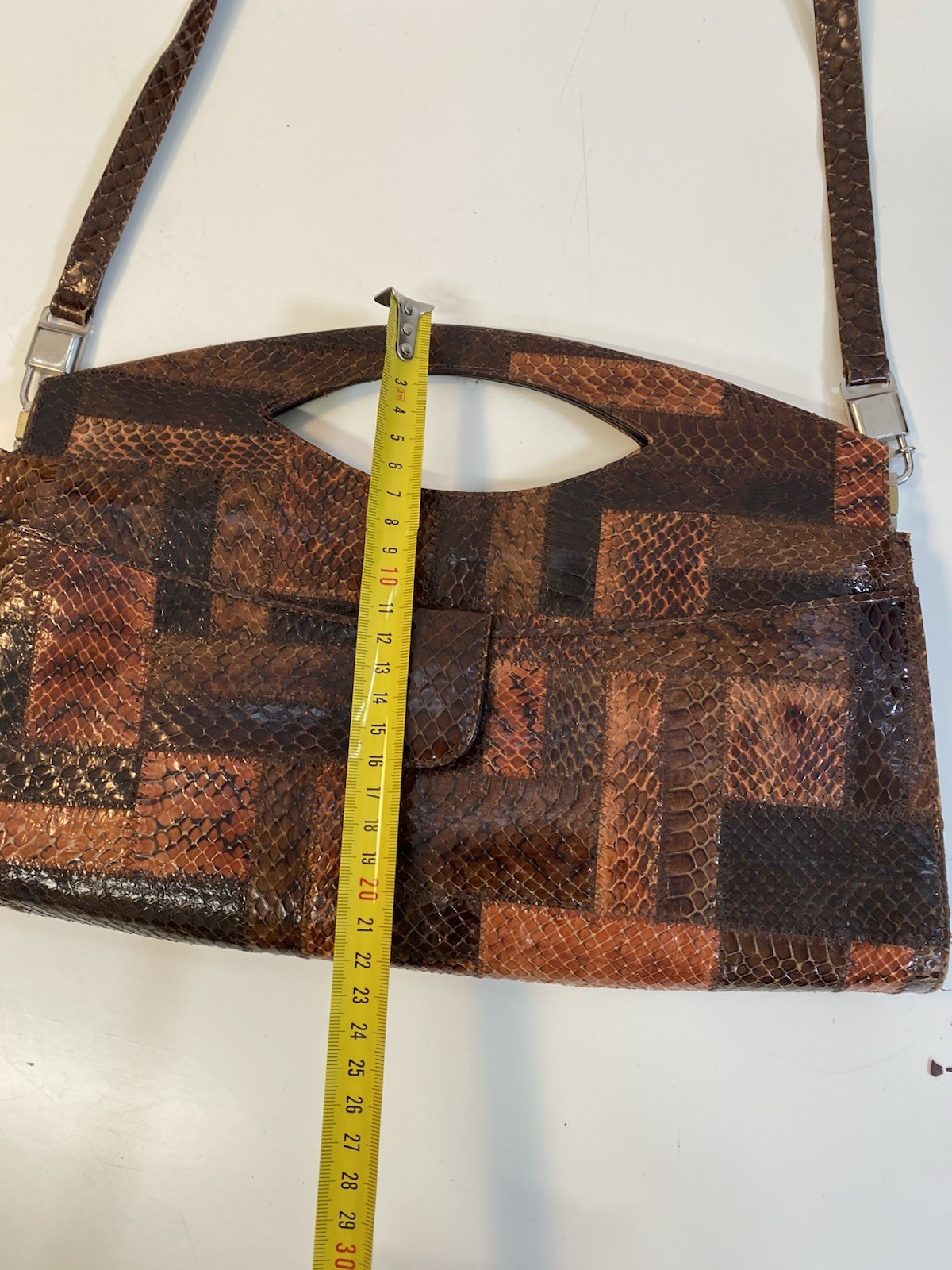 Vintage Python Snake Leather Patchwork Shoulder B… - image 16