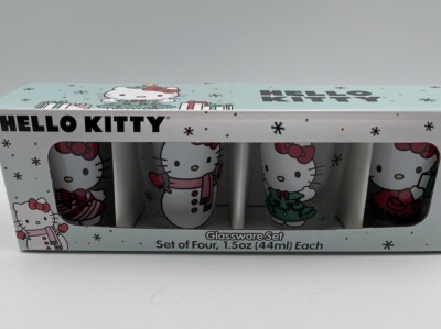 BRAND NEW Hello Kitty 4-piece 1.5 oz Shot Glasses Christmas Holiday Glassware