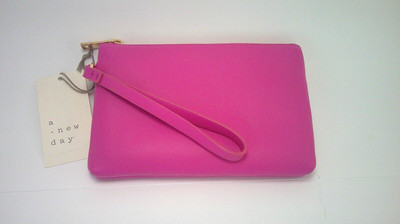 A New Day Pink Clutch Bag/Makeup Bag Gold Colored Zipper New