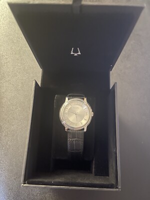 NEW Bulova Men's Quartz Stainless Silvertone Case Wrist Watch Model 96A28 + Box