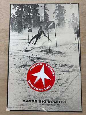 Vintage Swiss Ski Sports Poster with Vintage Kneissl Ski Sticker
