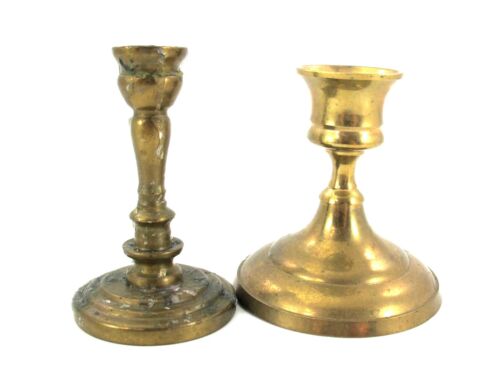 Brass CANDLE HOLDERS for Tapers Mismatched Pair Vintage 1 Gatco India 3" Tall  - Picture 1 of 9