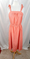 Old Navy Women's M Orange Ruffle Strap Elastic Linen Blend Smocked Midi Dress