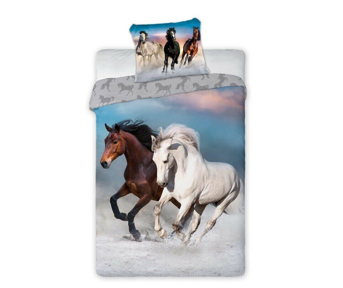 Pferde Bettwäsche 2-tlg. 140x200 - Wendebettbezug Mit Reißverschluss
