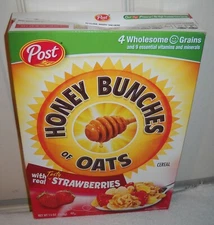 #11777 POST 2018 Honey Bunches of Oates with real Strawberries Cereal BOX ONLY