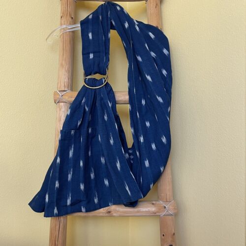 Bague porte-bébé Maya Wrap fronde réglable bleu indigo blanc longueur standard - Photo 1/11