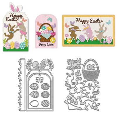 WADORN Happy Easter Cutting Dies, Easter Bunny Easter Egg Metal Die Cuts Hipp...
