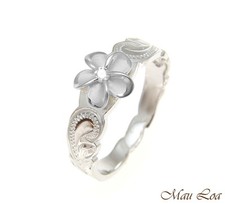925 Sterling Silver Hawaiian Scroll Rhodium CZ Plumeria Flower Ring Size 1-10