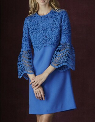 $1595 NEW Lela Rose Guipure Wave LACE Full Sleeve Tunic Dress Royal Blue  Ocean 6 | eBay
