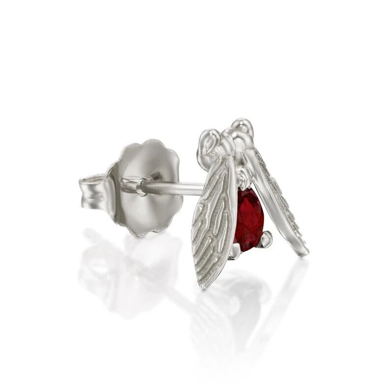 Aretes de un lado con mosca de rubí rojo pera simulada para hombre en oro blanco de 10 quilates Foto 2 de 4