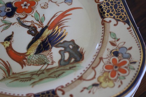 Vintage 35 Piece Set Woods Burslem Denbigh English Bird Flowers Gold Trim - Picture 10 of 17