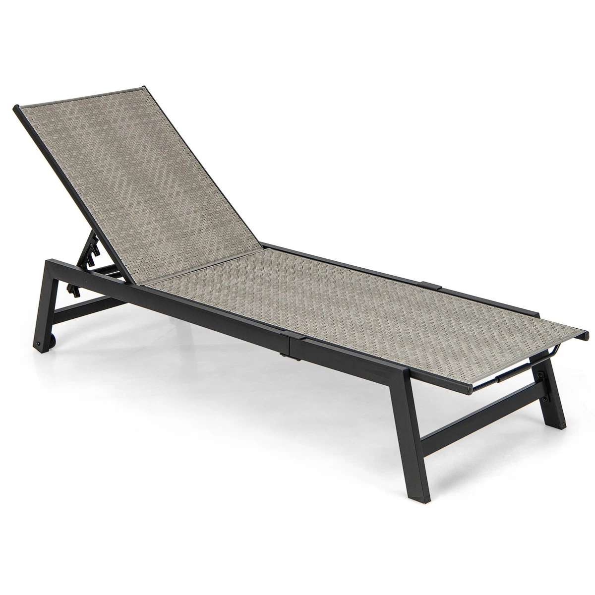 Outdoor Chaise Lounge Patio Sun Lounger 5 Level Adjustable PE Rattan Recliner
