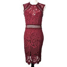 Main Strip Womens Dress Medium Lace Floral Burgundy Sleeveless Wedding Party