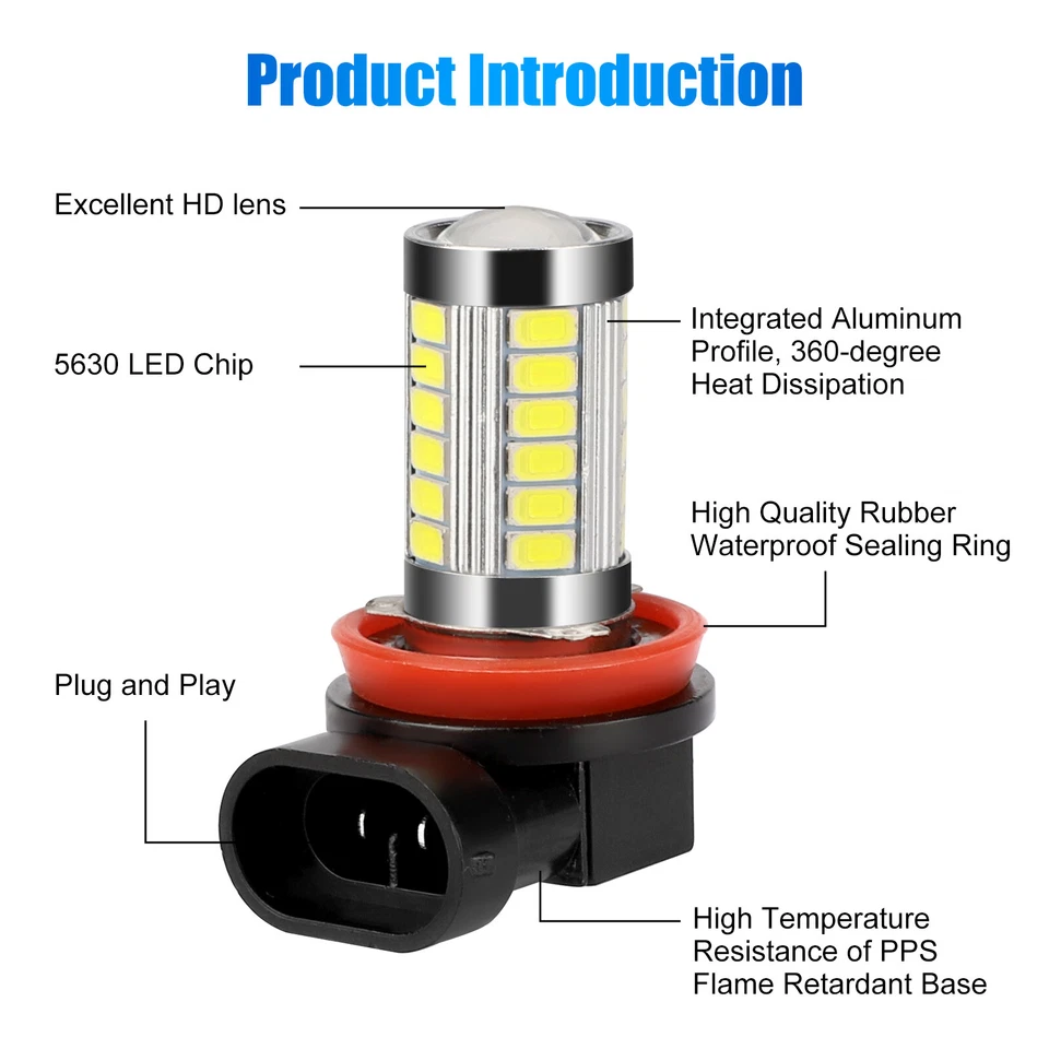 4PCS H11 H9 H8 Fog LED Light Bulb Bright Night Driving Anti-Fog Lamp 6500K White - Image 3 of 4