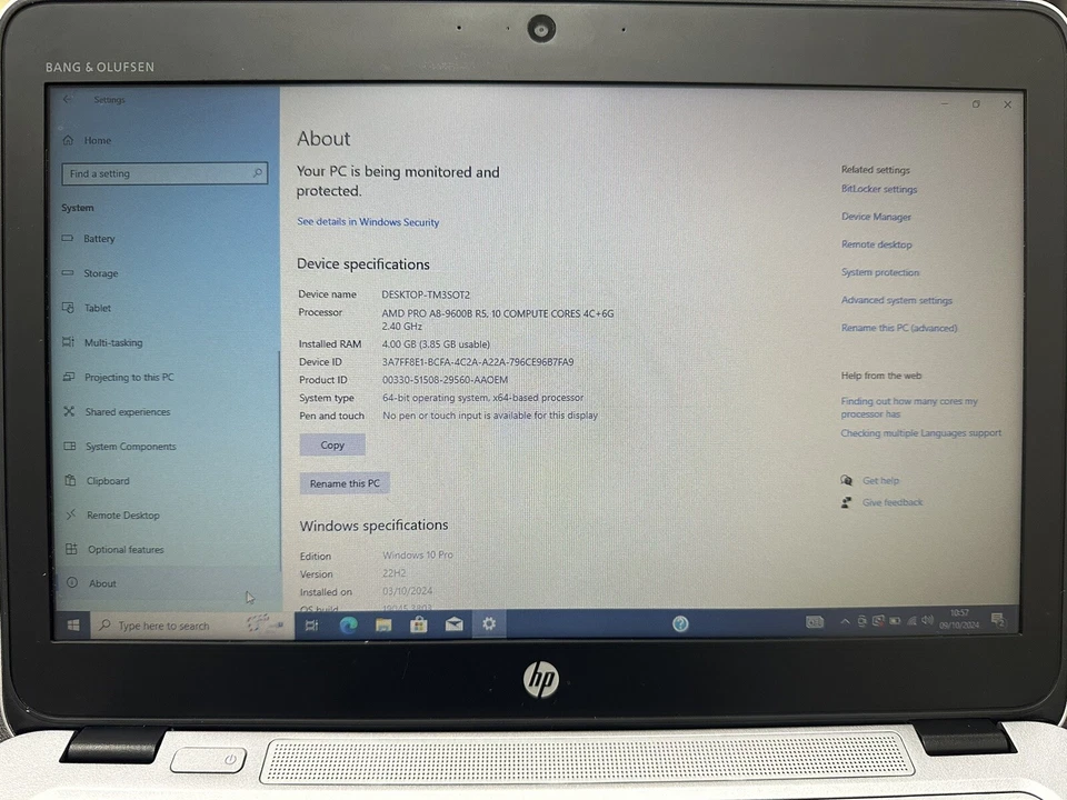 HP EliteBook 725 G4 Laptop AMD PRO A8-9800B R5 4GB RAM 256GB SSD Windows 10 Pro - Image 3 of 4