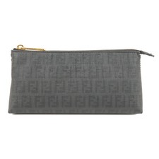 FENDI Zucca Print Cosmetic Pouch Black PVC Leather 7N0074 Auth Used