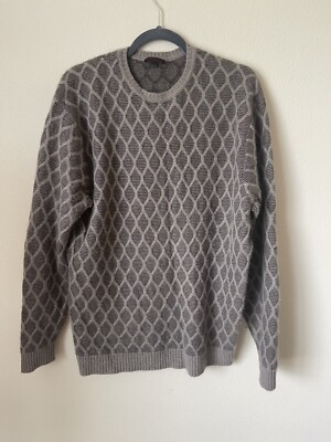 Lenor Romano Men s Brown Geometric Long Sleeve Round Neck Cashmere Sweater s L