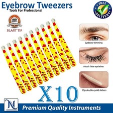 10pcs Professional Eyebrow Tweezers Slant Tip Stainless Steel Beauty Tools