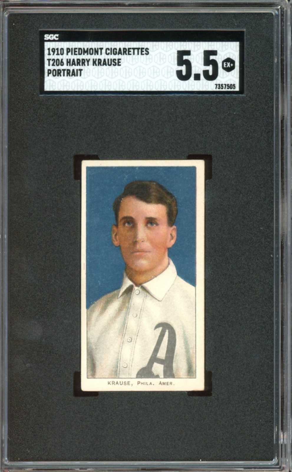 1909-11 T206 Piedmont Cigarettes Baseball Harry Krause Portrait SGC 5.5