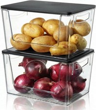 Pantry Organizers Storage 2 Pack Large Clear Storage Bins W/ Bamboo Lids Onion