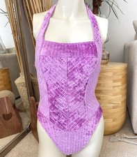 VTG 90s Mossimo Velour One Piece Hi Cut Womens Swimsuit sz S Made in USA RARE