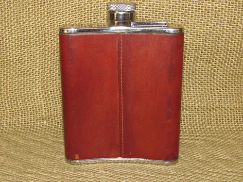 Vintage POLO Ralph Laurent Brown Leather ~ Stainless Steel 6 Ounce Hip Flask - Picture 2 of 9