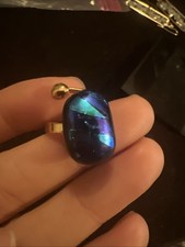 Vintage Gold Tone Adjustable Art Dichroic Glass Ring