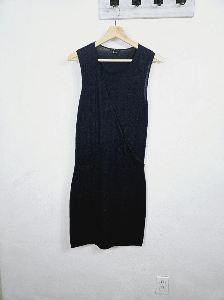 Теория платье средний черный шерсти шелковой смеси коктейльное вечеринки маленький черный платье - Изображение 2 из 4