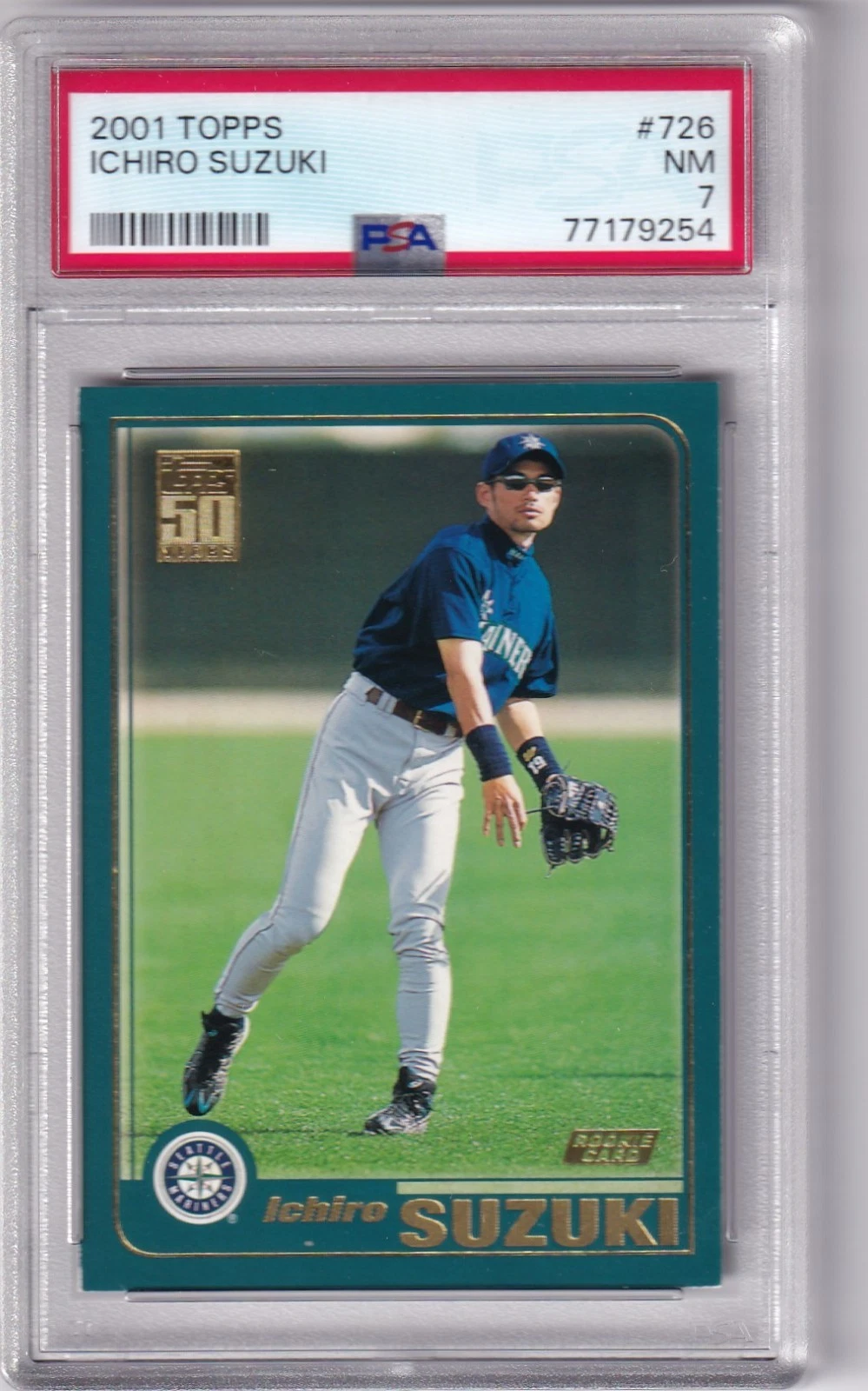 Deal for 2001 Topps Ichiro Suzuki #726 RC PSA 7
