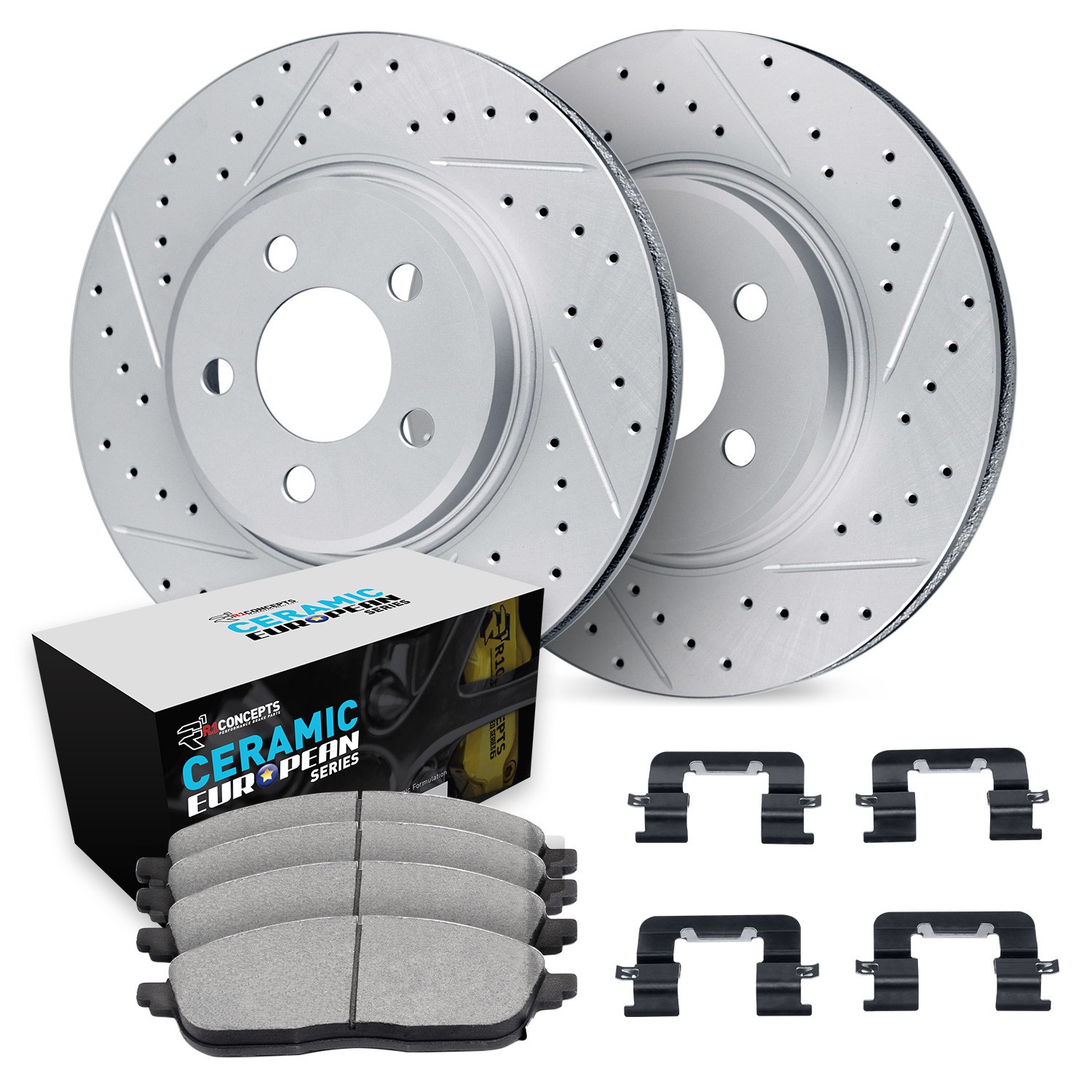 For Maserati Ghibli 14-16 Drilled & Slotted Rear Brake Kit w Euro Ceramic Pads