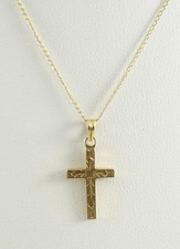 14K yellow gold ladies/girl 15" chain necklace w/ 1" decorative cross 1.4g