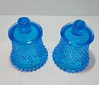 Pair Vintage Blue Hobnail Glass Votive Candle Holders Fenton Style Retro Decor