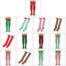 Christmas Green Red Stocking Striped Over The Knee Bowknot Long Socks