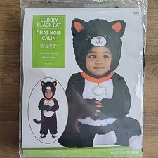 Cuddly Black Cat Baby Halloween Costume Set Size 6-12m Cute Jumpsuit Hood Tail