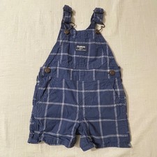 OshKosh B'gosh Baby Size 12M Blue Plaid Shortalls Overalls Kids Vestbak
