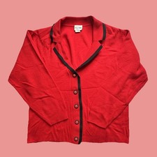 1055 Park Cardigan Womens Small Red Black Contrast Trim Button Front Sweater