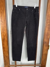 Talbots Pants 8 Black Corduroy Straight Stretch Mid Rise Signature Academia