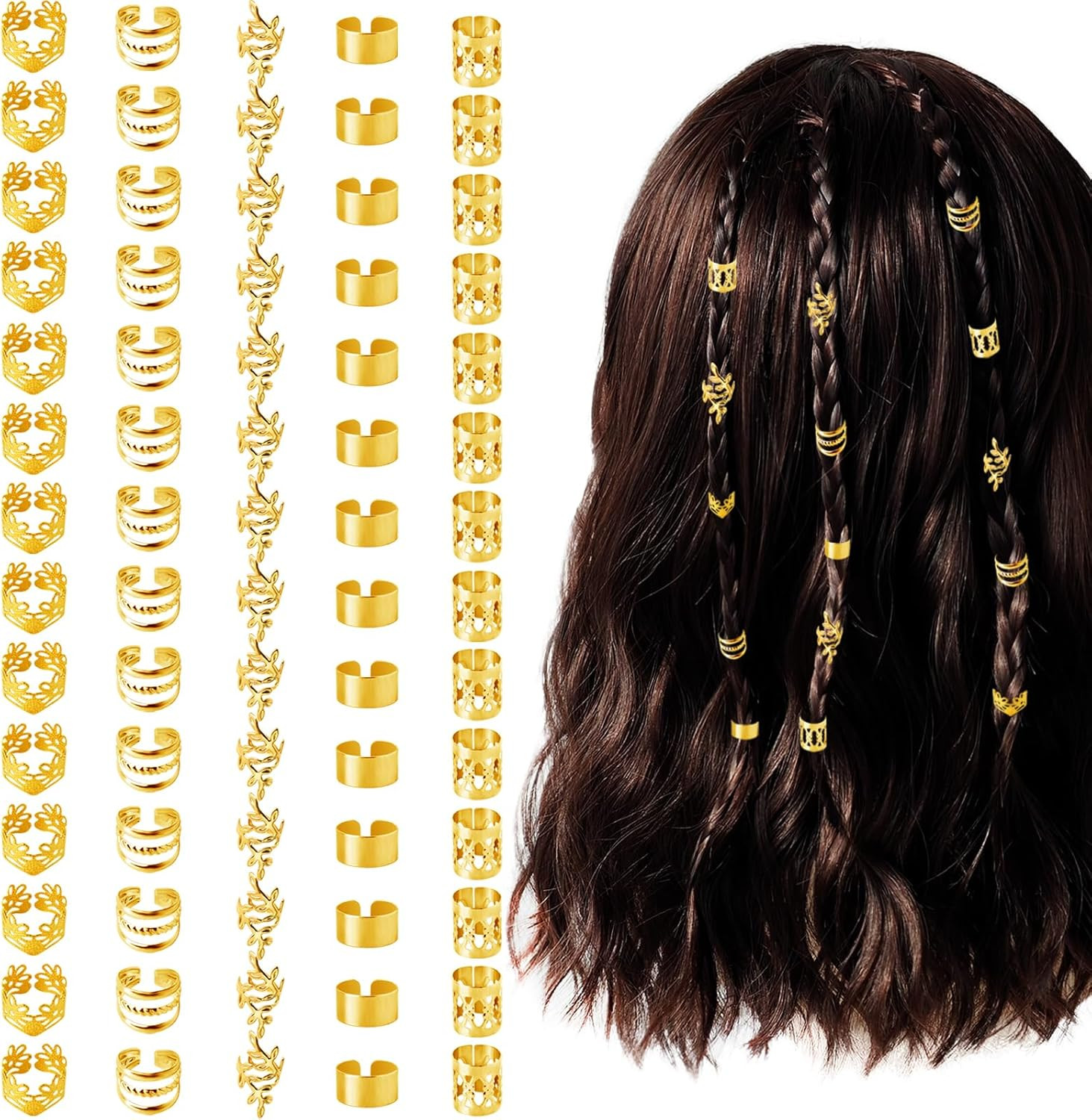 70 Pcs Hair Jewelry for Braids,Gold Hair Cuffs Dreadlock Accessories,Adjustable