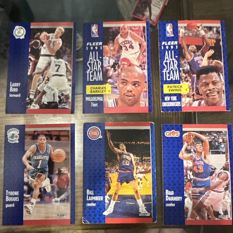 Fleer 1990-91 All-Star Team NBA Card Lot of 6 Bird Barkley Ewing Bogues
