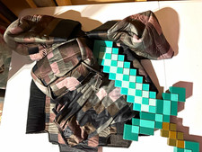 Minecraft Video Game Costume Set Pixel Sword Prop Top Pants Hat, One Size