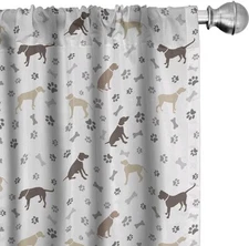 56x84" Ambesonne Dog Lover Curtains, 4 Panel Set For 2 Windows, Dog,Bones & Paws