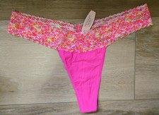 NWT Vintage Victoria's Secret Pink Cotton Lace Waist Low-Rise Thong Panties L