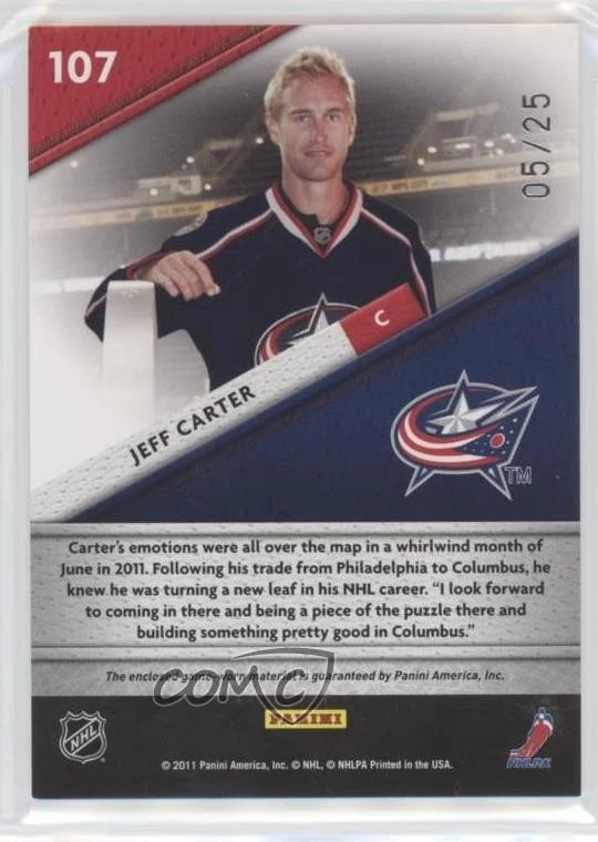2011-12 Certified Fabric of the Game Materials NHL Die-Cut /25 Jeff Carter #107 - Image 2 of 2