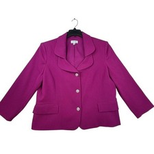 Tahari Women's Blazer Jacket Magenta Textured Single Breasted Size 18