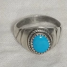 Vintage Sterling  Silver Native American Navajo Ring Turquose Stone Signed D 8.5