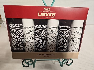 Levi's 6 Pack Bandana Set, 100% Cotton, White/Black