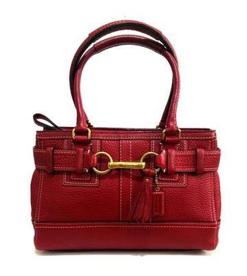 NEW COACH HAMPTONS MED CHERRY RED LEATHER CARRYALL TOTE BAG