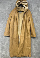 Vtg Fitz-wright Women's Leather Hooded Trench Coat Shearling Lined Maxi Size Xl