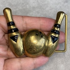 Ten-Pin Bowling Solid Brass Black Enamel Vintage Belt Buckle Numbered 302